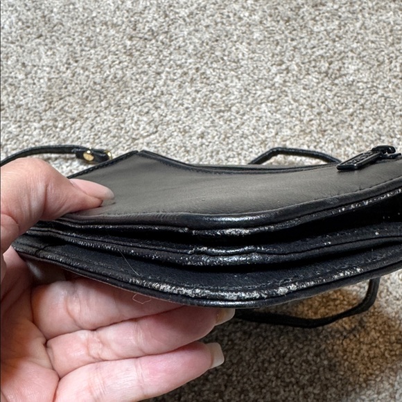 BUXTON Classic Black Leather Crossbody Purse, Wallet, With Mirror - Picture 13 of 13